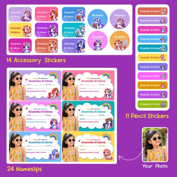 Custom Photo Name Slip Stickers for Kids | Waterproof School Labels